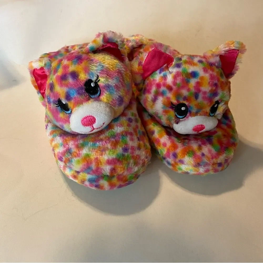 Build a Bear Confetti Kitty cat leopard Girls 3D plus animal Slippers L 1-2